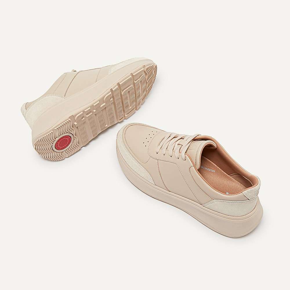 Women's Fitflop F-MODE Leather Suede Flatform Trainers Grey Beige | Ireland-43217