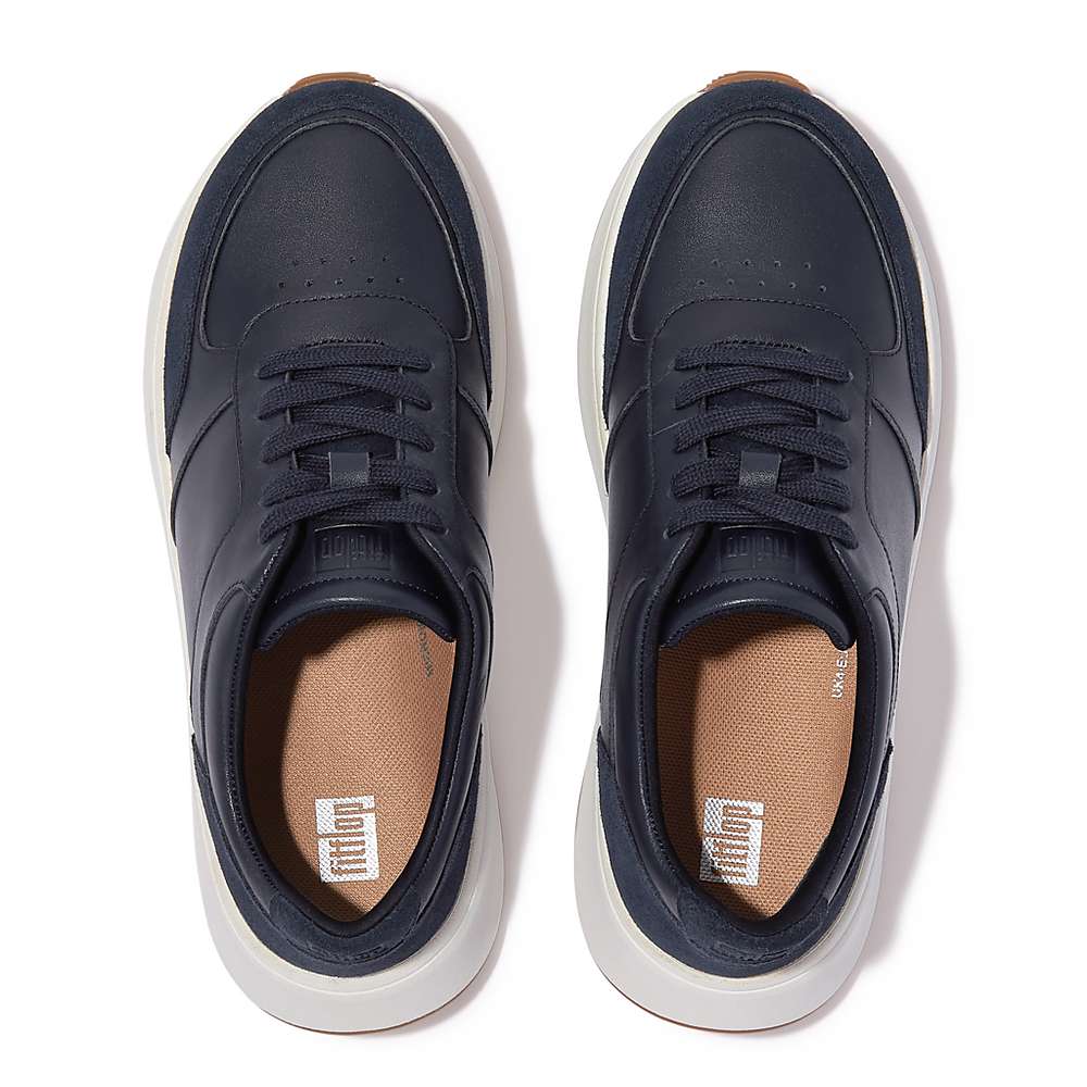 Women's Fitflop F-MODE Leather Suede Flatform Trainers Navy | Ireland-63289