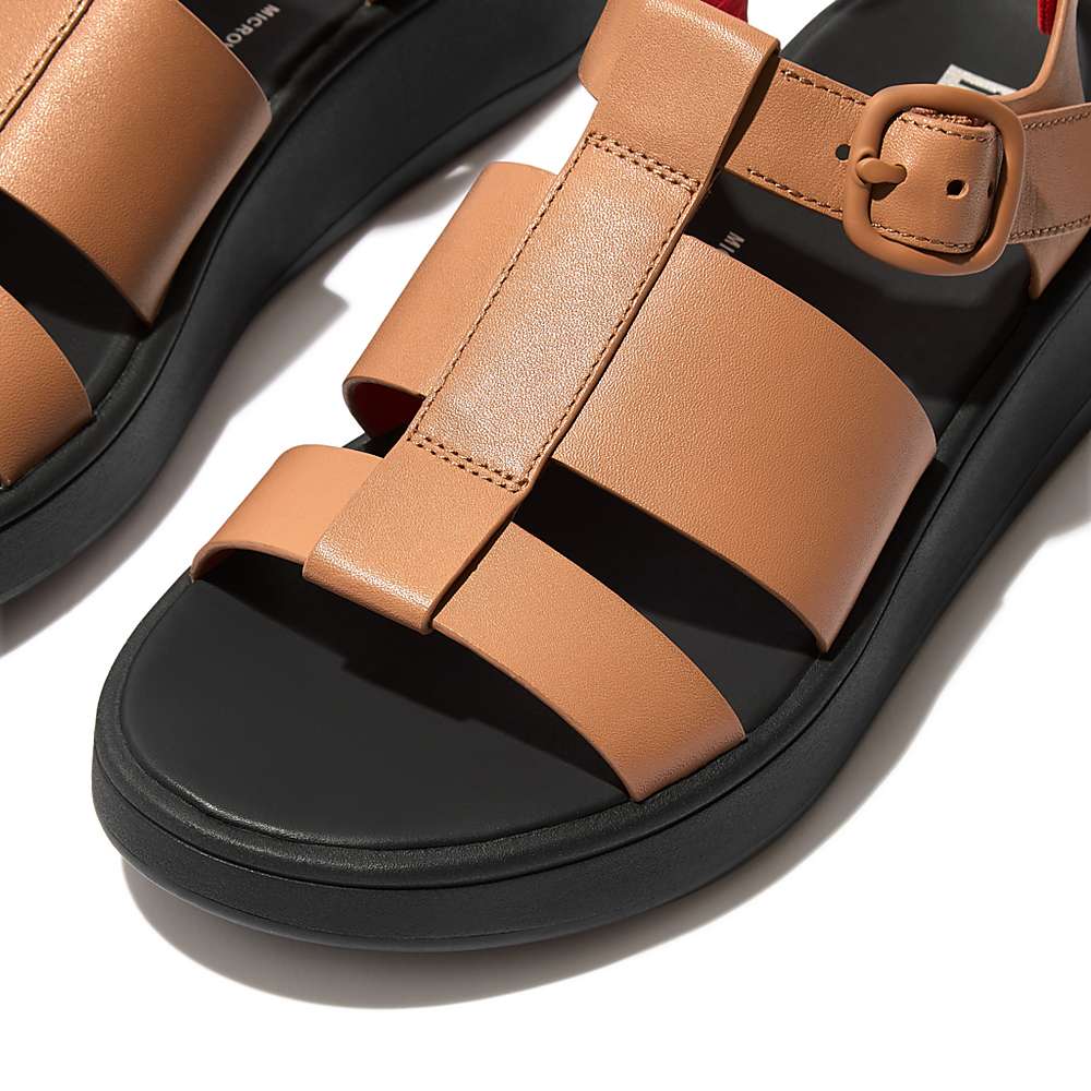 Women's Fitflop F-MODE Neon-Pop Leather Flatform Fisherman Sandals Brown/Orange | Ireland-20781