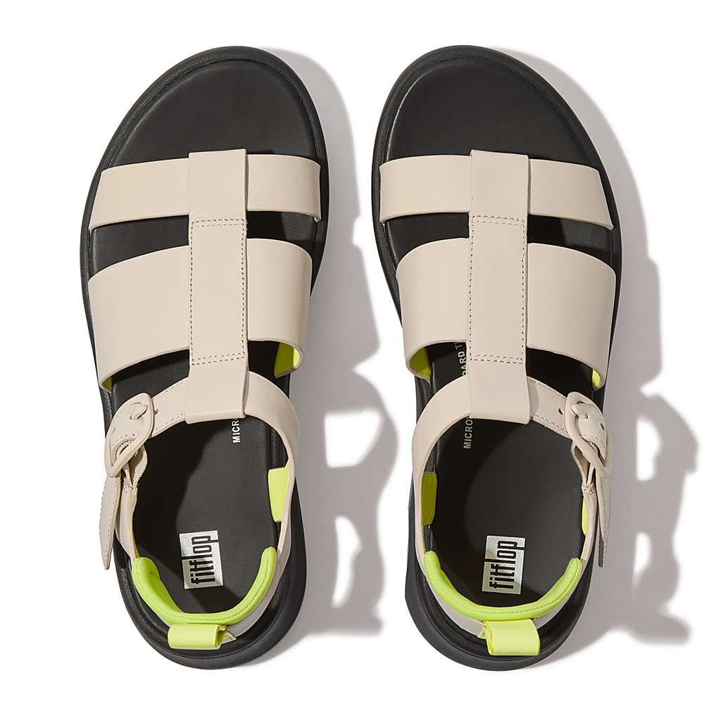 Women's Fitflop F-MODE Neon-Pop Leather Flatform Fisherman Sandals Grey/Yellow | Ireland-45068