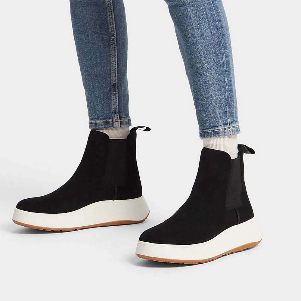 Women's Fitflop F-MODE Suede Flatform Chelsea Boots Black | Ireland-35840