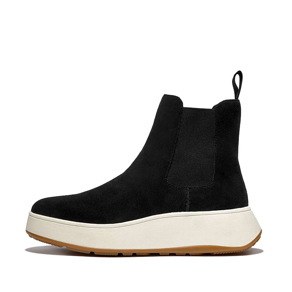 Women\'s Fitflop F-MODE Suede Flatform Chelsea Boots Black | Ireland-35840