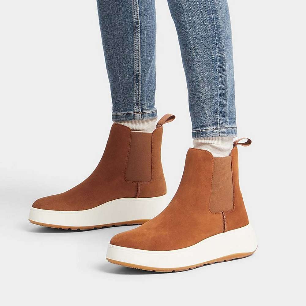 Women's Fitflop F-MODE Suede Flatform Chelsea Boots Light Brown | Ireland-39270