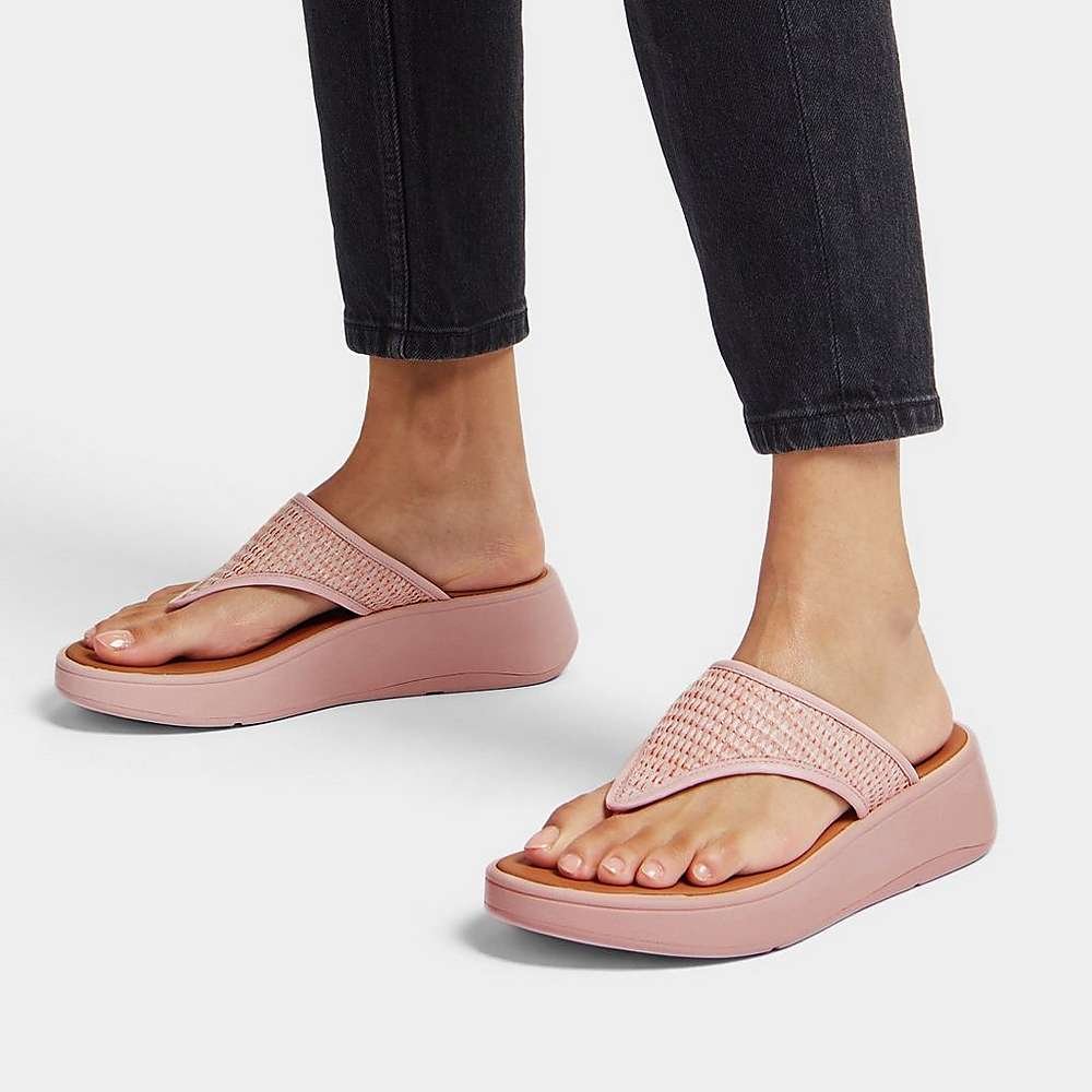 Women's Fitflop F-MODE Woven Flatform Toe-Post Sandals Pink | Ireland-31867