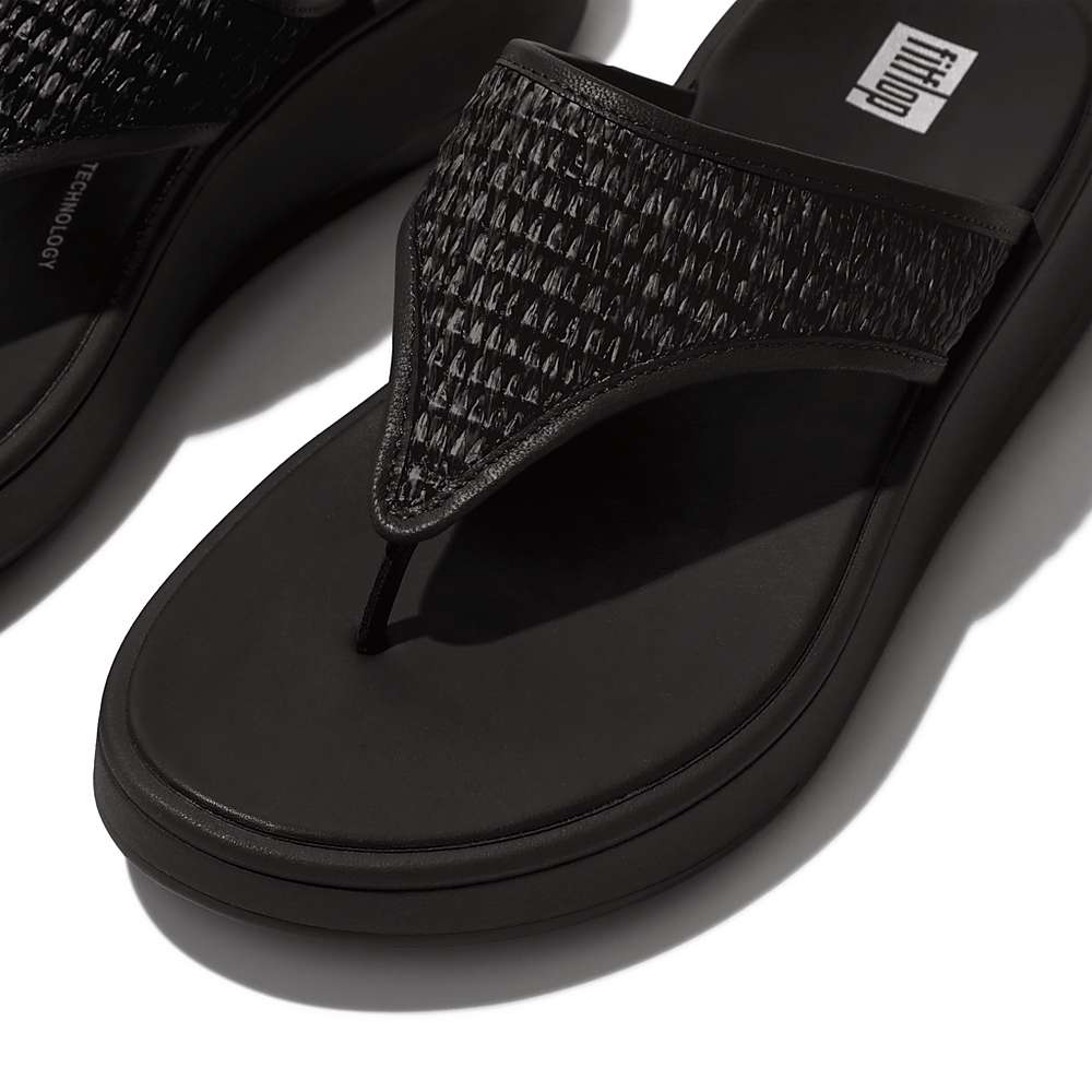 Women's Fitflop F-MODE Woven Flatform Toe-Post Sandals Black | Ireland-40865