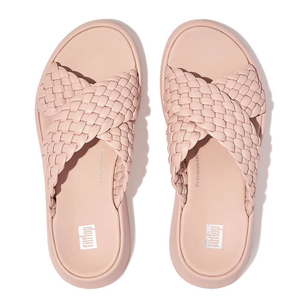 Women's Fitflop F-MODE Woven Leather Flatform Cross Slides Sandals Rose | Ireland-13045