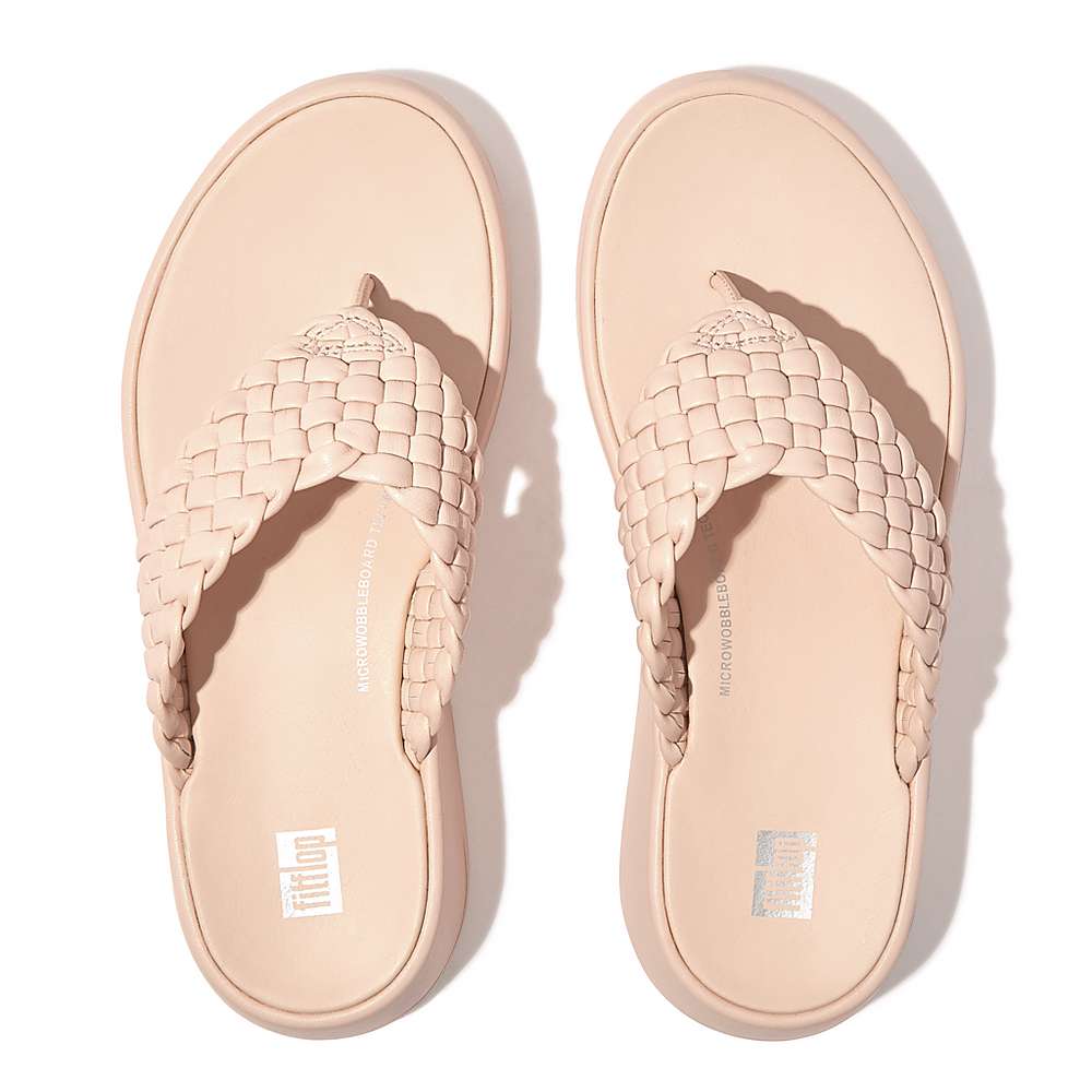 Women's Fitflop F-MODE Woven Leather Flatform Toe-Post Sandals Rose | Ireland-36248