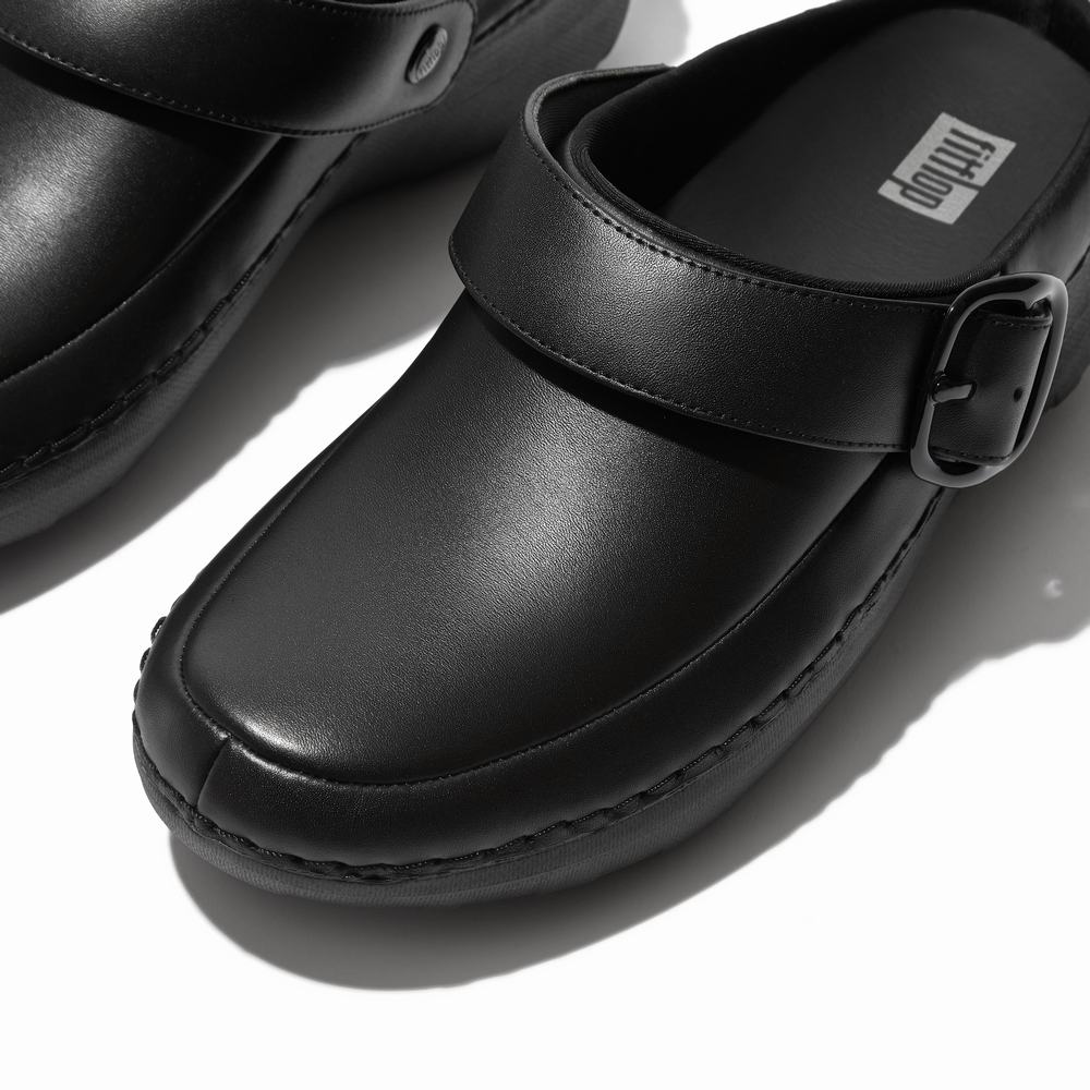 Women's Fitflop GOGH PRO Superlight Leather Clogs Black | Ireland-94875