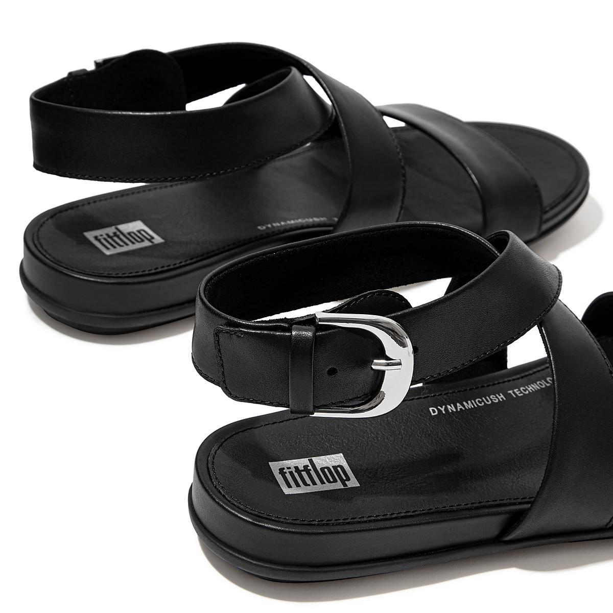 Women's Fitflop GRACIE Buckle Leather Ankle-Strap Sandals Black | Ireland-71934