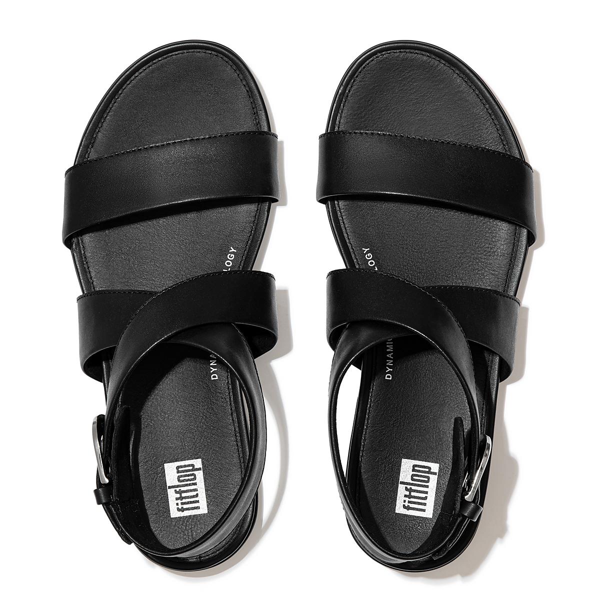 Women's Fitflop GRACIE Buckle Leather Ankle-Strap Sandals Black | Ireland-71934