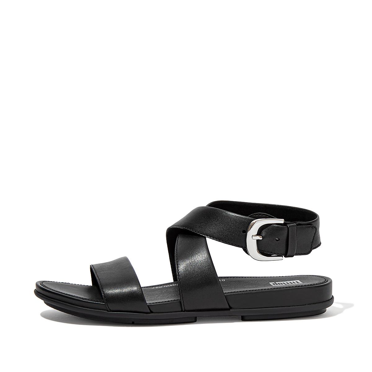 Women\'s Fitflop GRACIE Buckle Leather Ankle-Strap Sandals Black | Ireland-71934