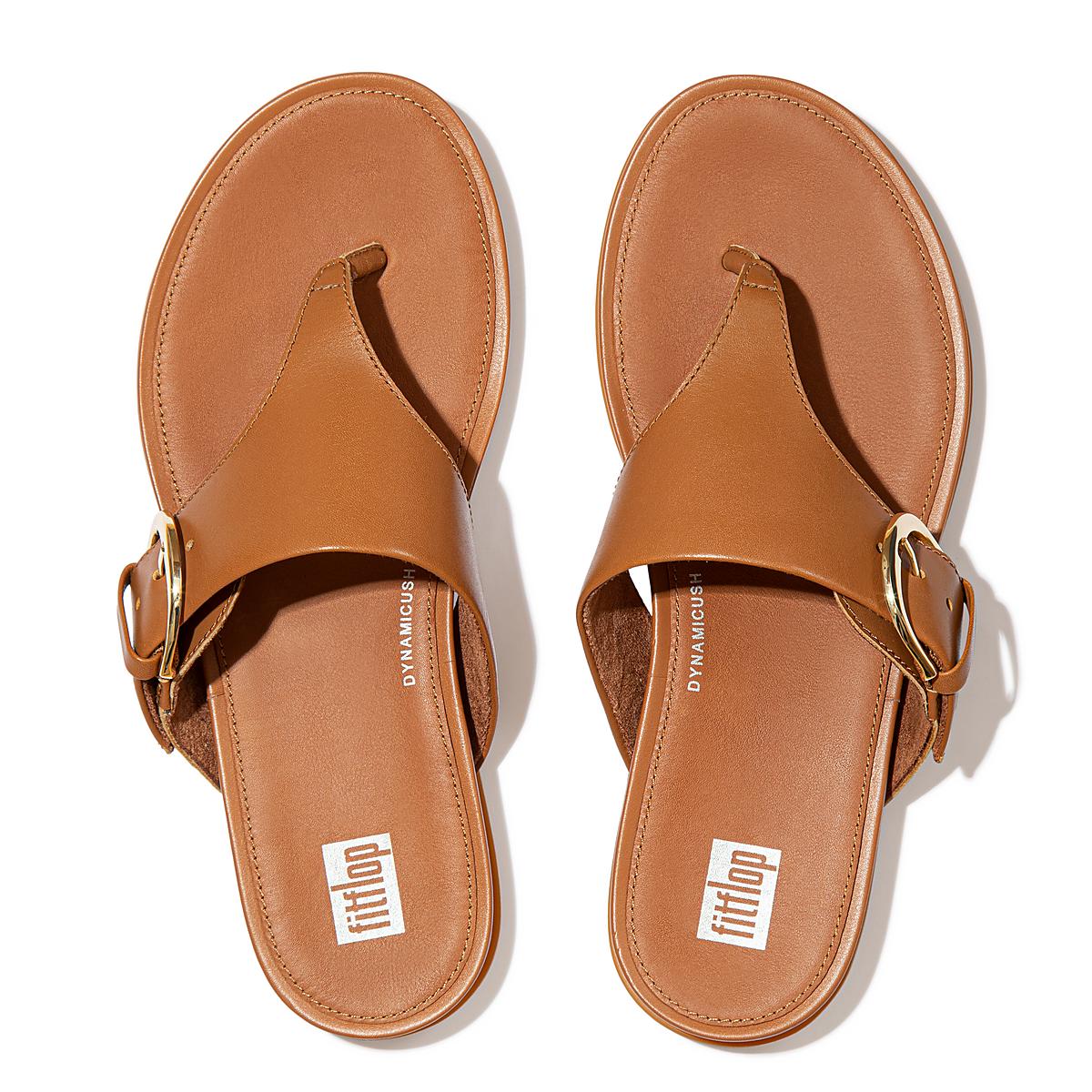 Women's Fitflop GRACIE Buckle Leather Toe-Post Sandals Light Brown | Ireland-04379