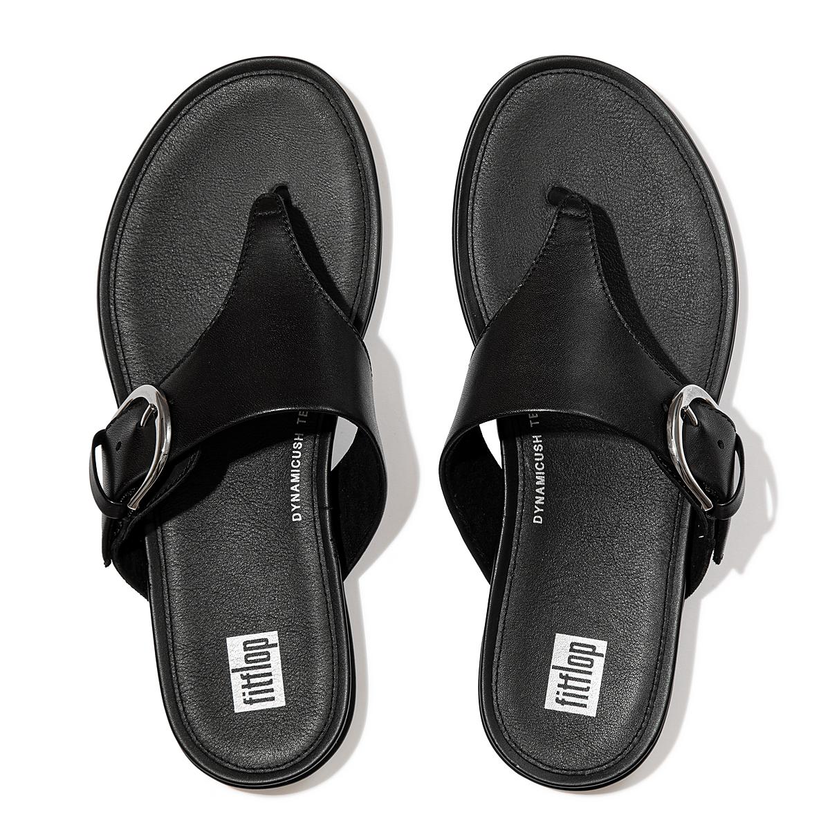 Women's Fitflop GRACIE Buckle Leather Toe-Post Sandals Black | Ireland-36174