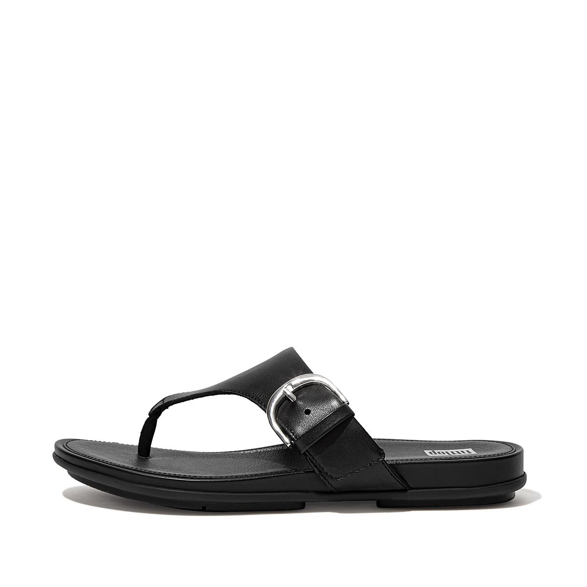 Women\'s Fitflop GRACIE Buckle Leather Toe-Post Sandals Black | Ireland-36174