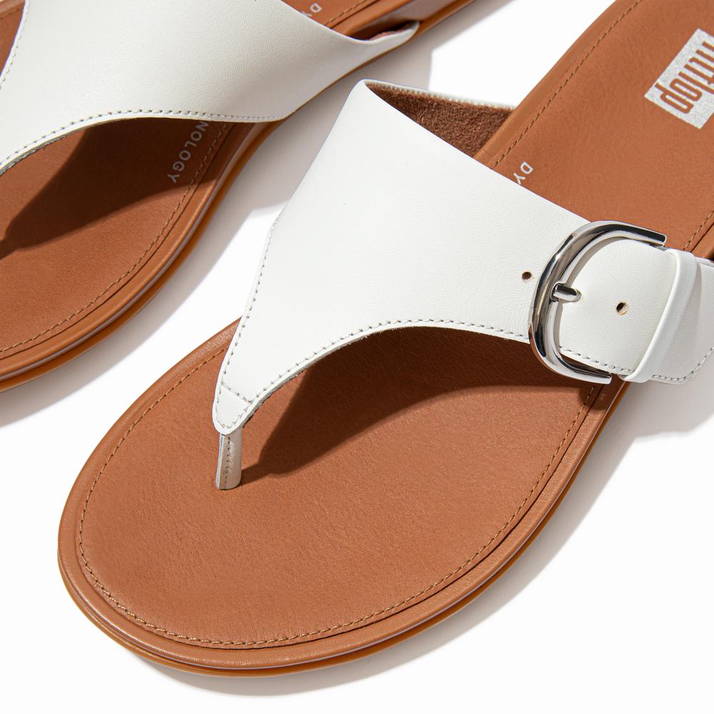 Women's Fitflop GRACIE Buckle Leather Toe-Post Sandals White | Ireland-51738