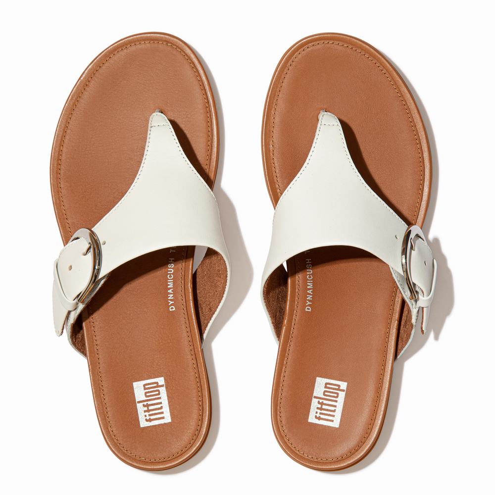 Women's Fitflop GRACIE Buckle Leather Toe-Post Sandals White | Ireland-51738