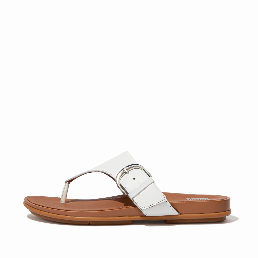 Women\'s Fitflop GRACIE Buckle Leather Toe-Post Sandals White | Ireland-51738