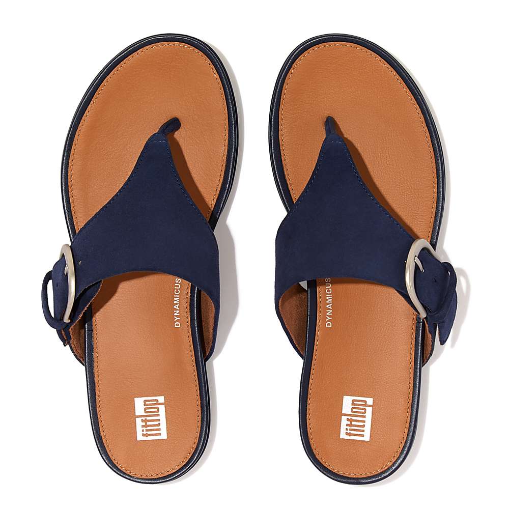 Women's Fitflop GRACIE Buckle Suede Toe-Post Sandals Navy | Ireland-39056