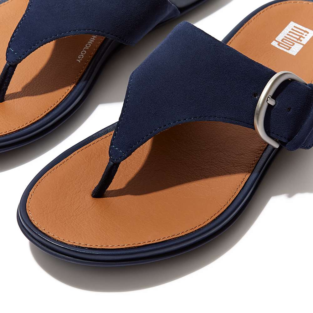 Women's Fitflop GRACIE Buckle Suede Toe-Post Sandals Navy | Ireland-39056