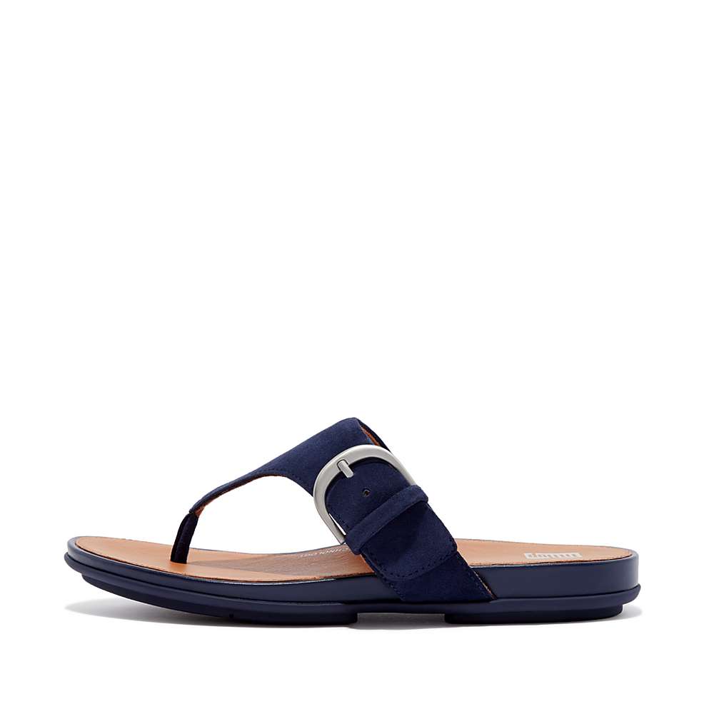 Women\'s Fitflop GRACIE Buckle Suede Toe-Post Sandals Navy | Ireland-39056