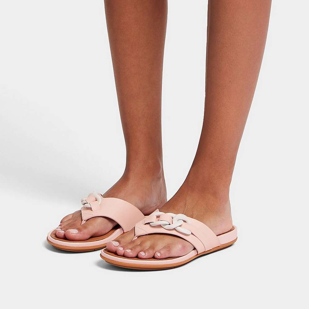 Women's Fitflop GRACIE Chain Leather Toe-Post Sandals Pink | Ireland-41032