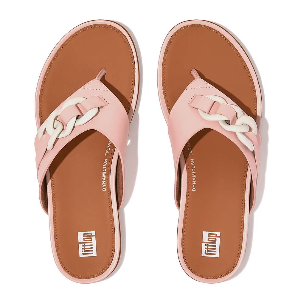 Women's Fitflop GRACIE Chain Leather Toe-Post Sandals Pink | Ireland-41032