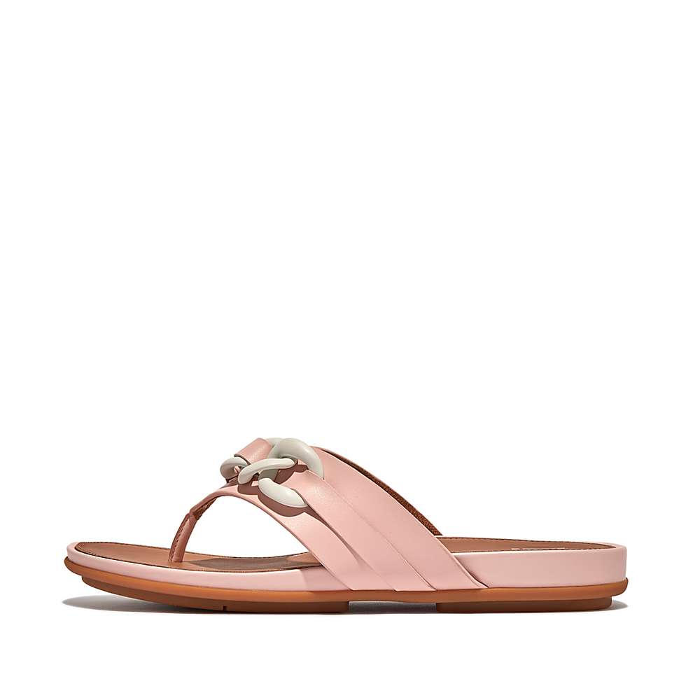 Women\'s Fitflop GRACIE Chain Leather Toe-Post Sandals Pink | Ireland-41032