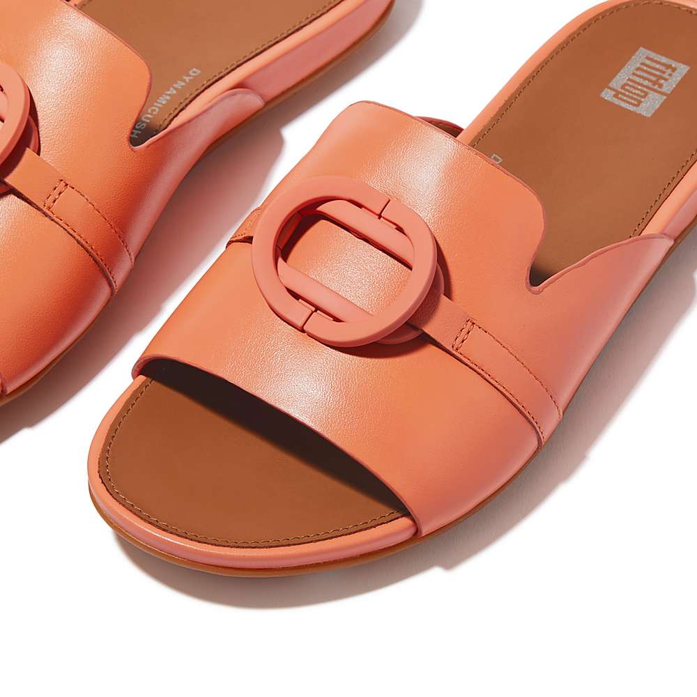 Women's Fitflop GRACIE Circlet Leather Slides Sandals Orange Coral | Ireland-02469