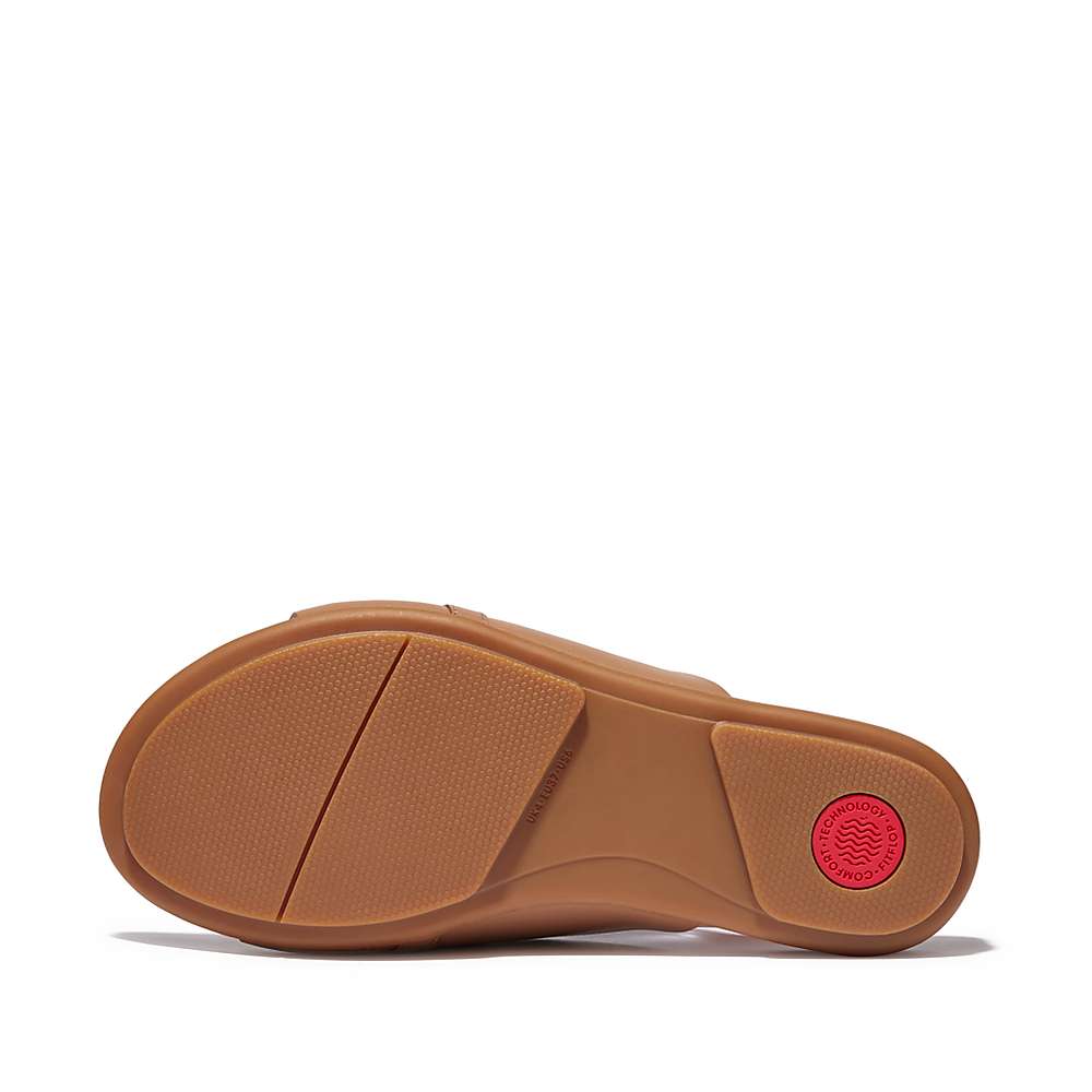 Women's Fitflop GRACIE Circlet Leather Slides Sandals Brown | Ireland-30854