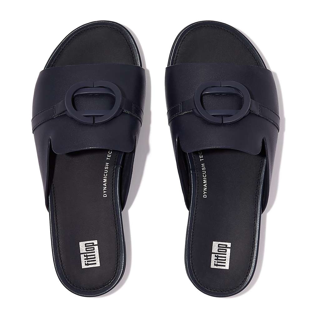 Women's Fitflop GRACIE Circlet Leather Slides Sandals Navy | Ireland-51287