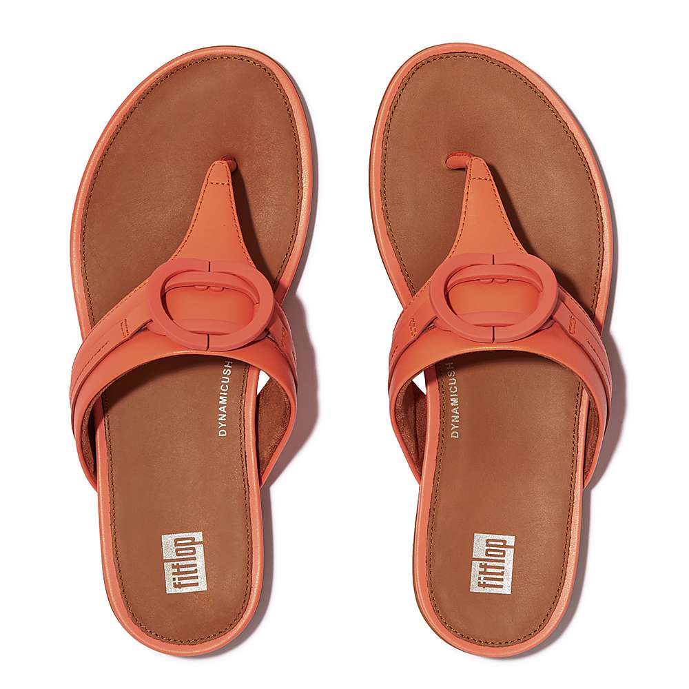 Women's Fitflop GRACIE Circlet Leather Toe-Post Sandals Orange Coral | Ireland-89072