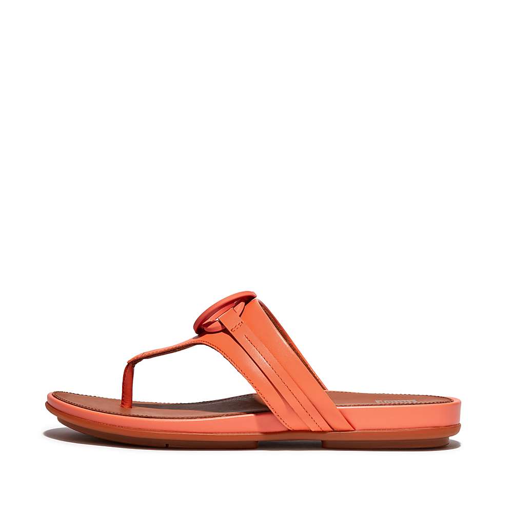 Women\'s Fitflop GRACIE Circlet Leather Toe-Post Sandals Orange Coral | Ireland-89072