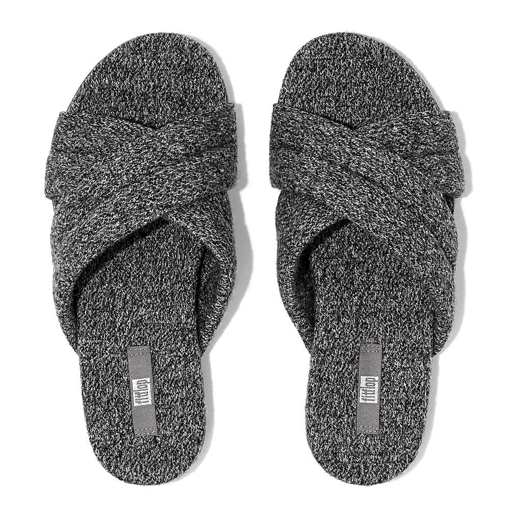 Women's Fitflop GRACIE E01 Merino Wool-Mix Cross Slippers Grey | Ireland-28415