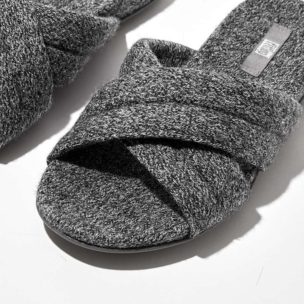 Women's Fitflop GRACIE E01 Merino Wool-Mix Cross Slippers Grey | Ireland-28415