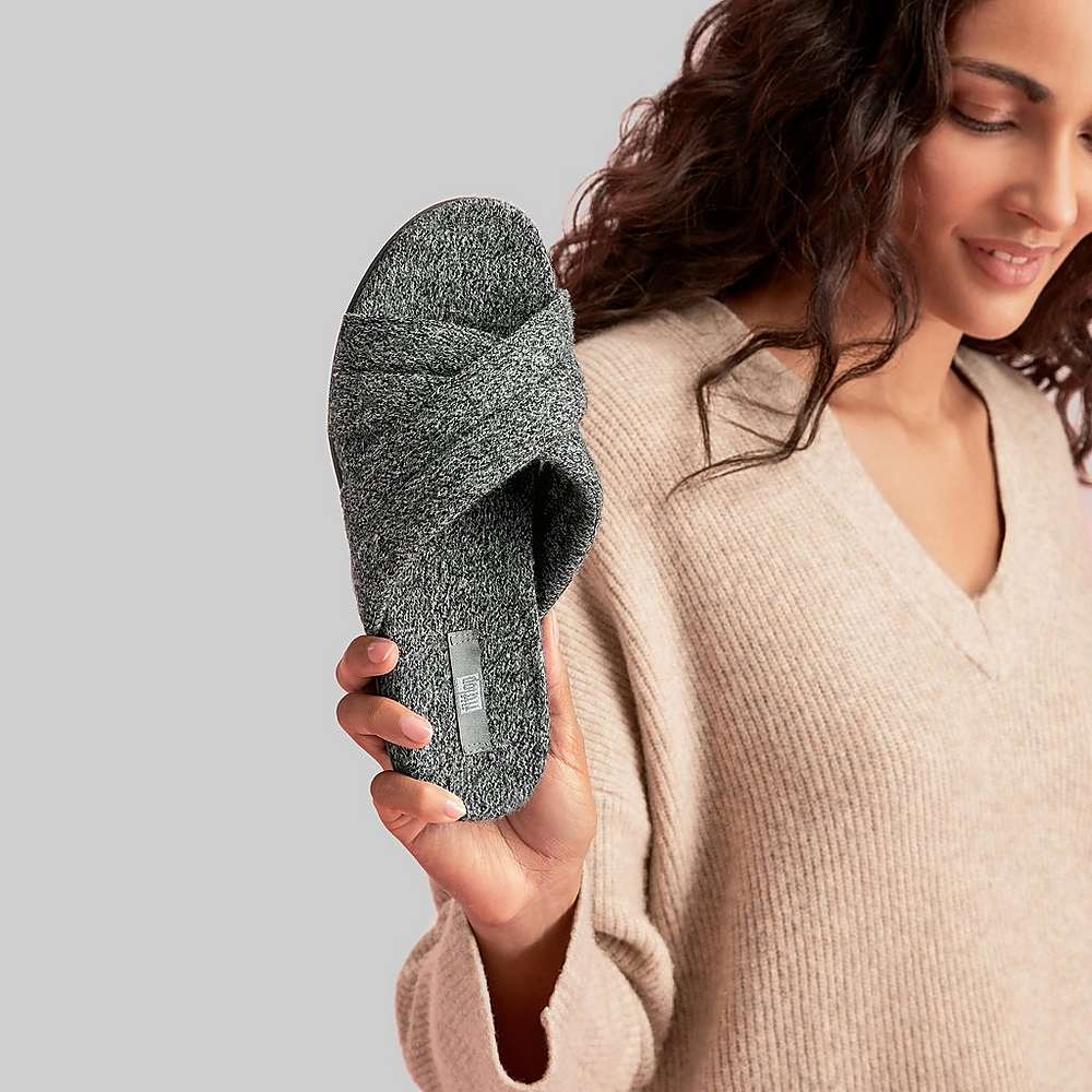 Women's Fitflop GRACIE E01 Merino Wool-Mix Cross Slippers Grey | Ireland-28415