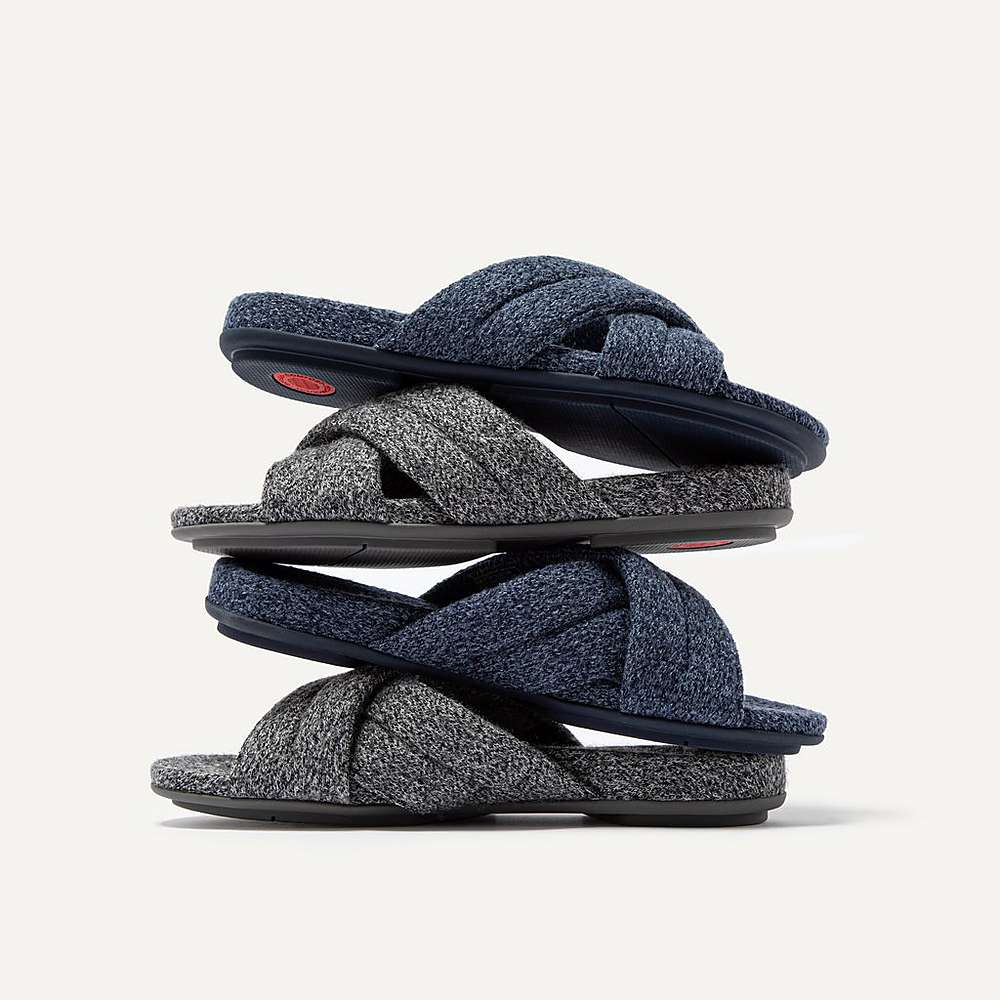 Women's Fitflop GRACIE E01 Merino Wool-Mix Cross Slippers Navy | Ireland-45816