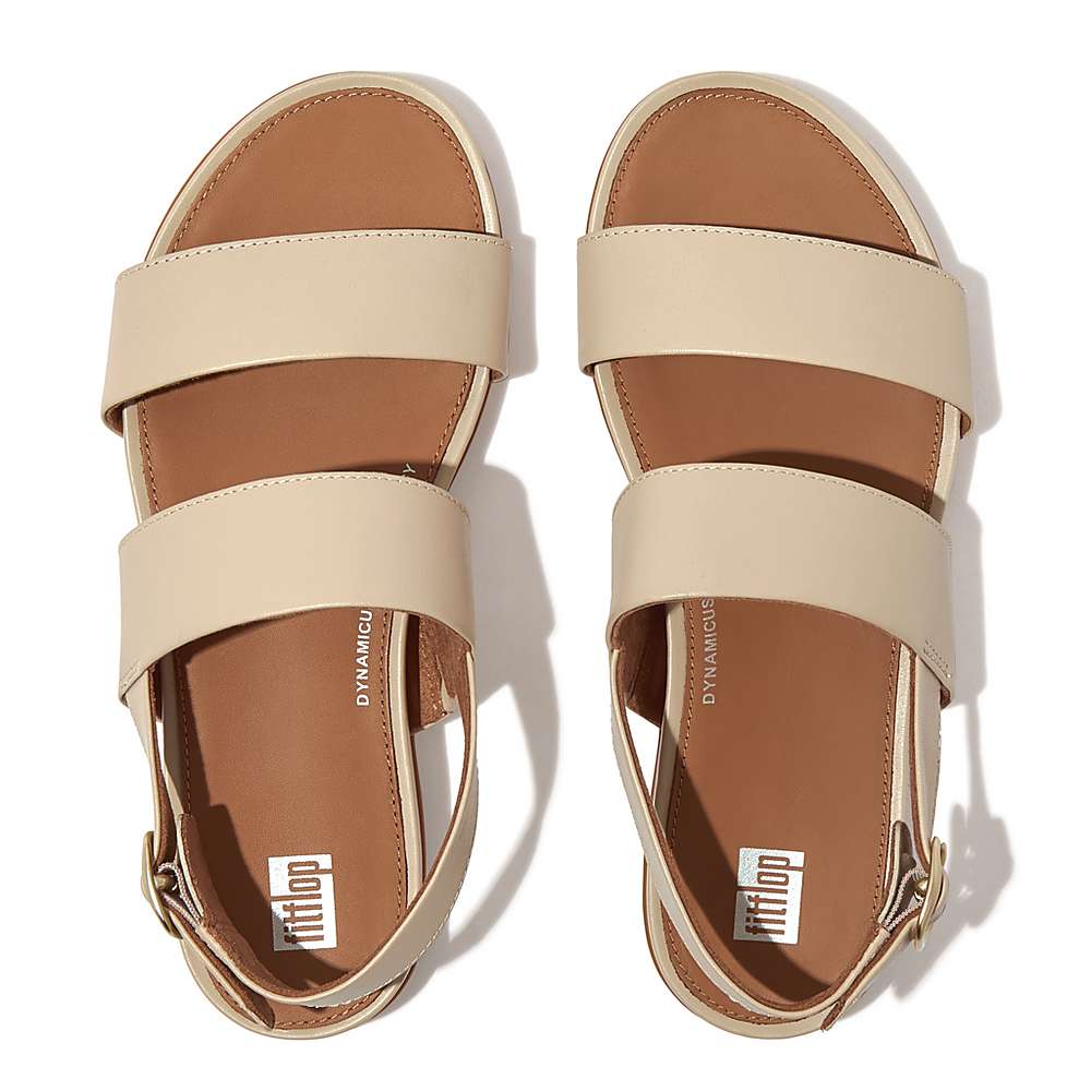 Women's Fitflop GRACIE Leather Back-Strap Sandals Grey Beige | Ireland-57081