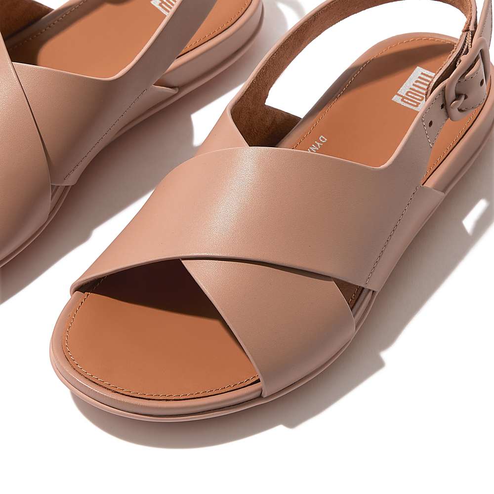 Women's Fitflop GRACIE Leather Crisscross Sandals Beige | Ireland-04628