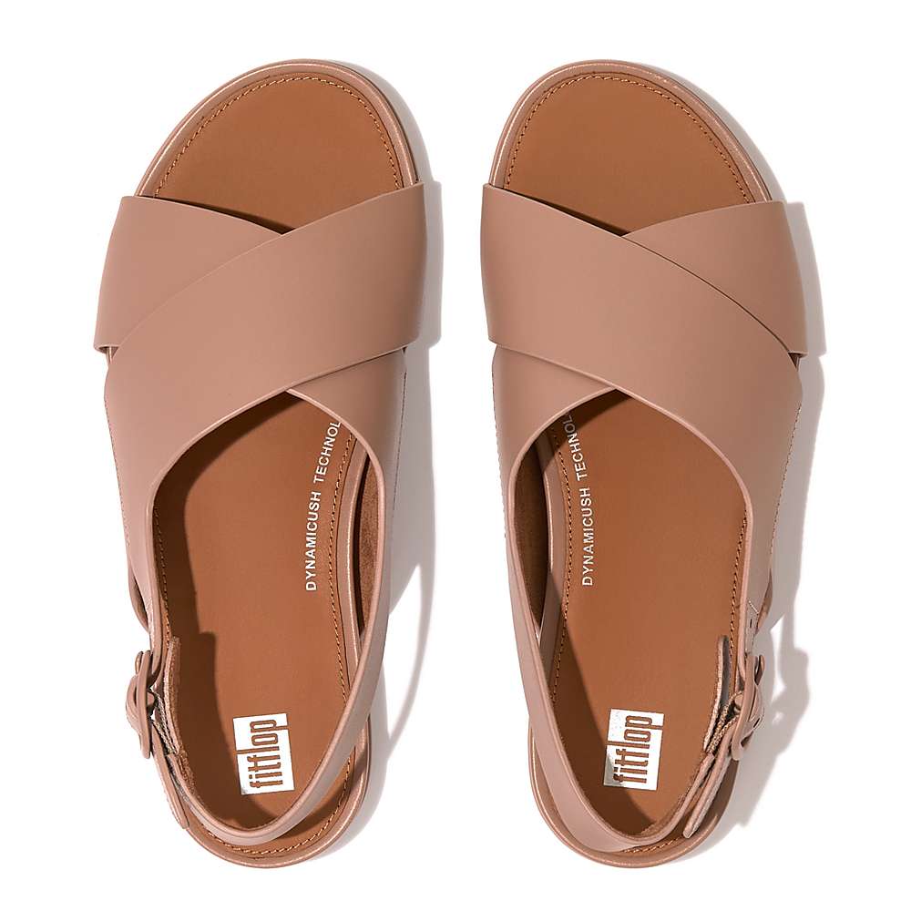 Women's Fitflop GRACIE Leather Crisscross Sandals Beige | Ireland-04628