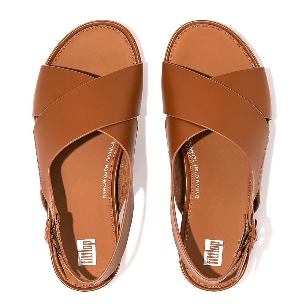 Women's Fitflop GRACIE Leather Crisscross Sandals Light Brown | Ireland-27039