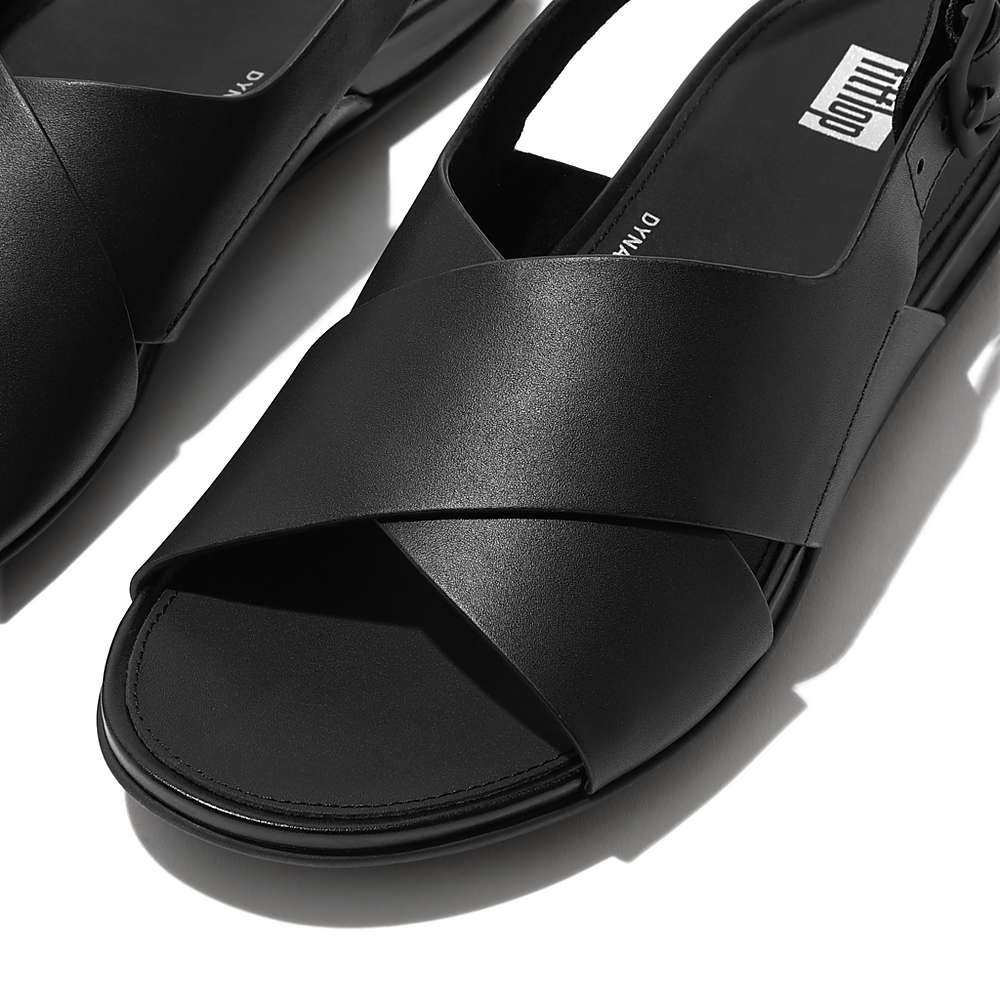 Women's Fitflop GRACIE Leather Crisscross Sandals Black | Ireland-87430