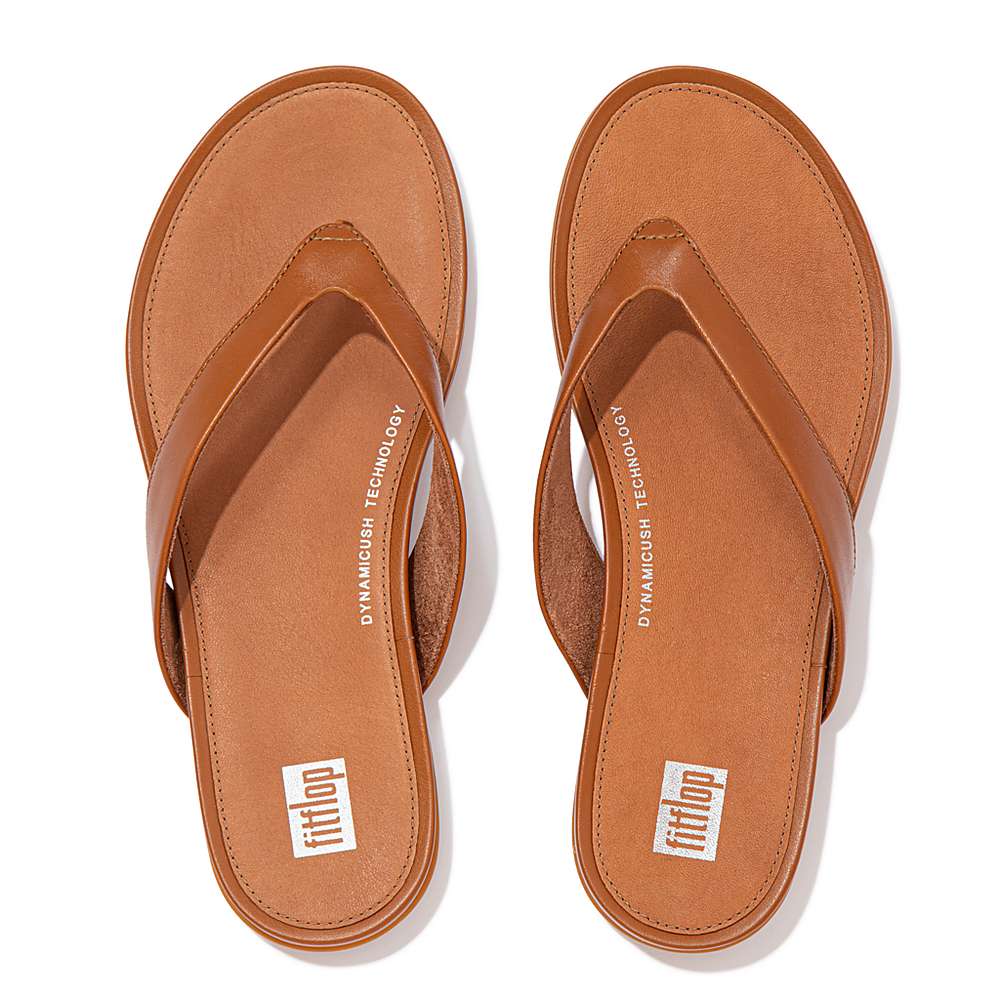 Women's Fitflop GRACIE Leather Flip Flops Light Brown | Ireland-06928