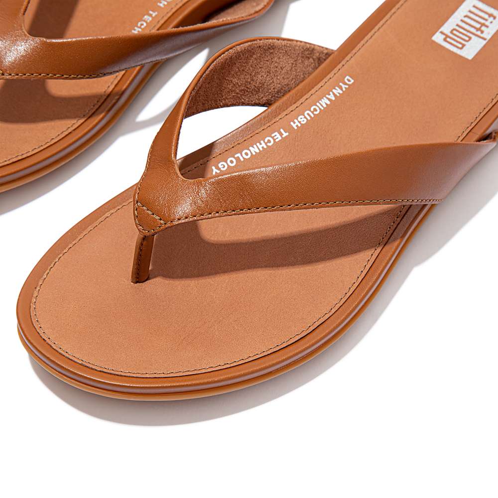 Women's Fitflop GRACIE Leather Flip Flops Light Brown | Ireland-06928