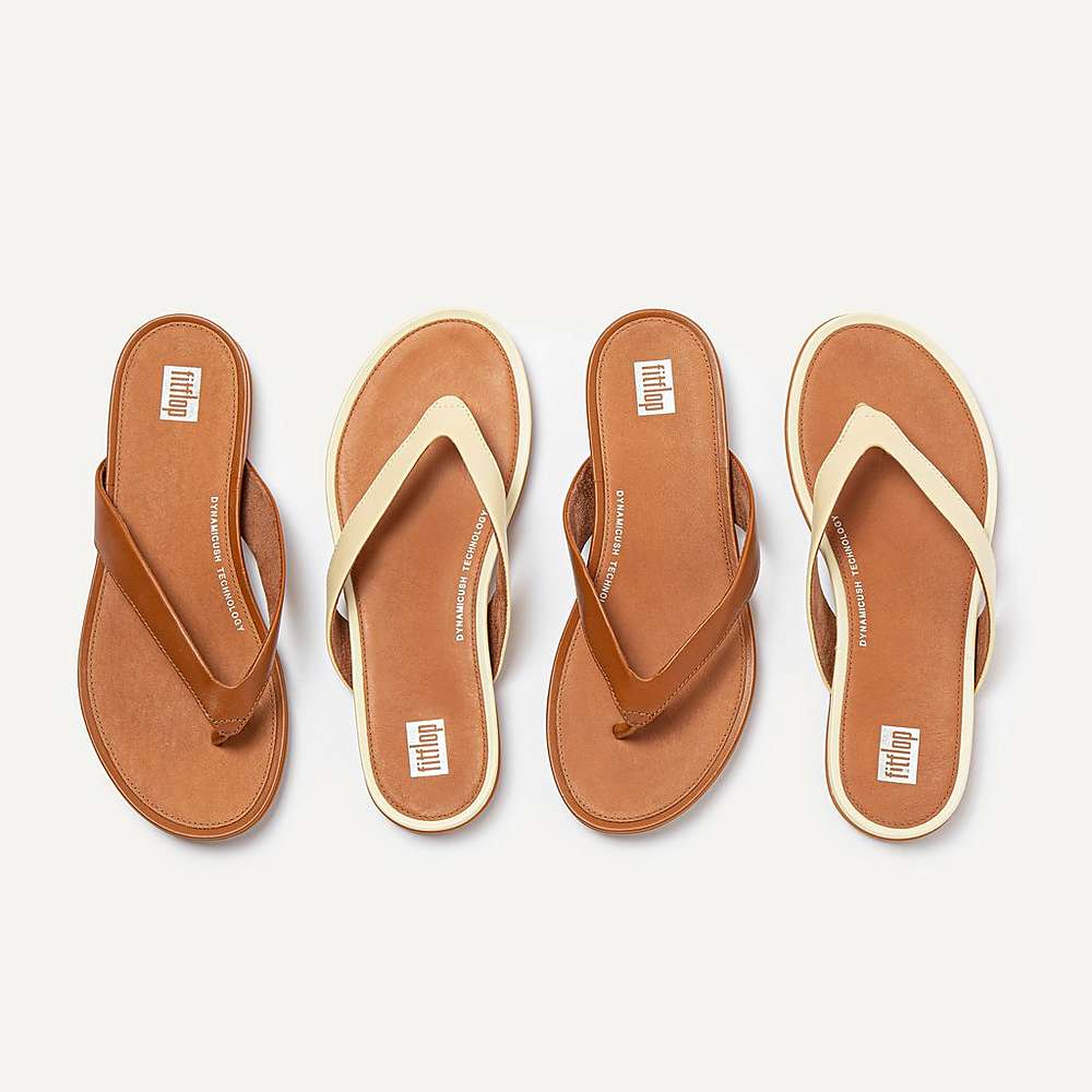 Women's Fitflop GRACIE Leather Flip Flops Light Brown | Ireland-06928