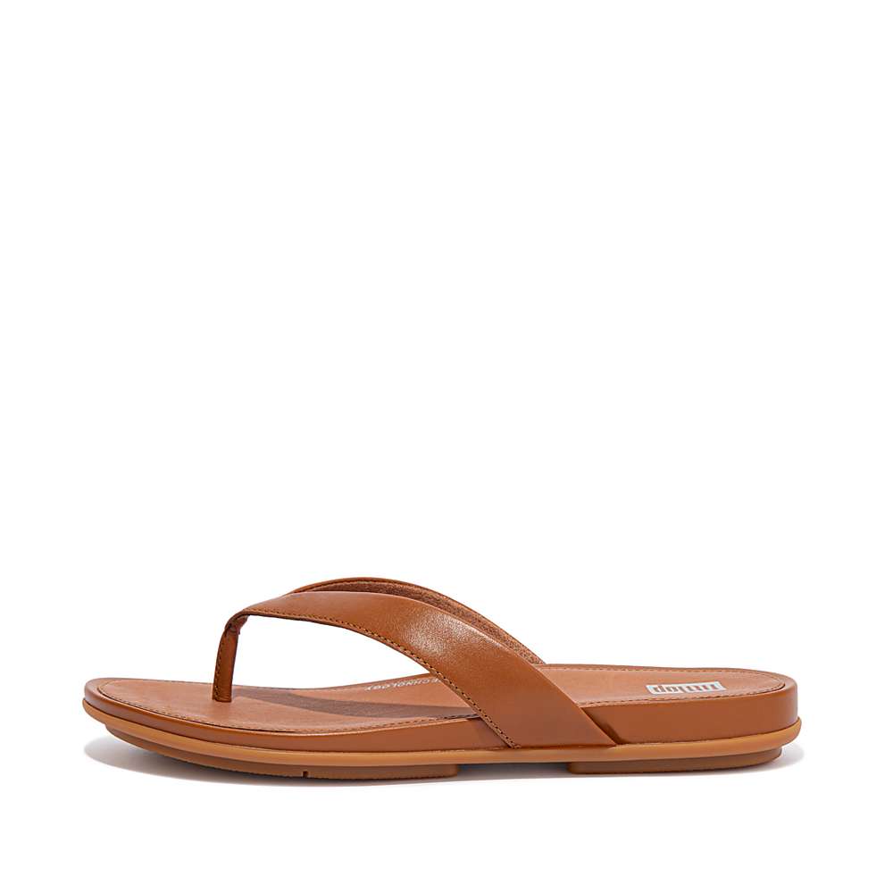 Women\'s Fitflop GRACIE Leather Flip Flops Light Brown | Ireland-06928