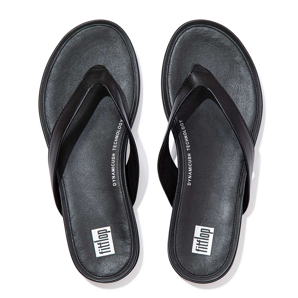 Women's Fitflop GRACIE Leather Flip Flops Black | Ireland-13974