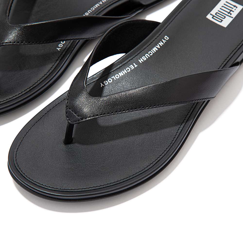 Women's Fitflop GRACIE Leather Flip Flops Black | Ireland-13974