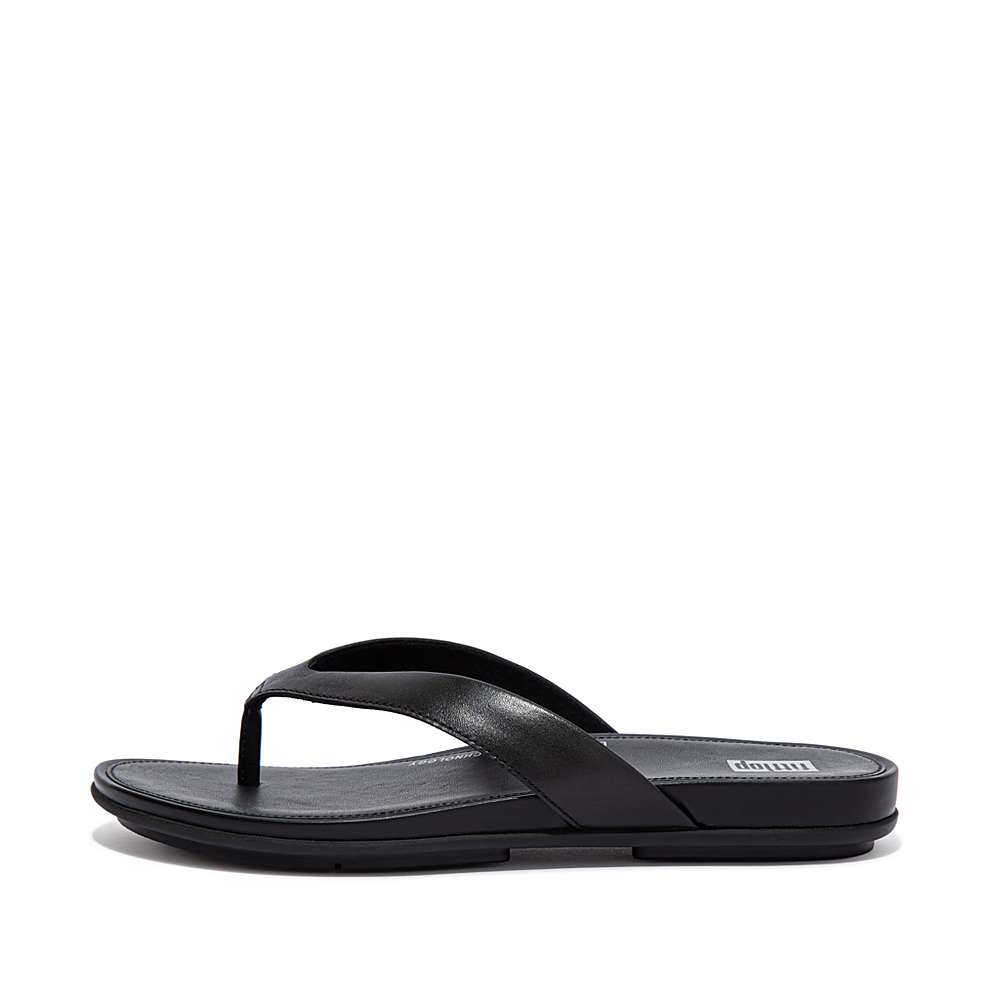 Women\'s Fitflop GRACIE Leather Flip Flops Black | Ireland-13974