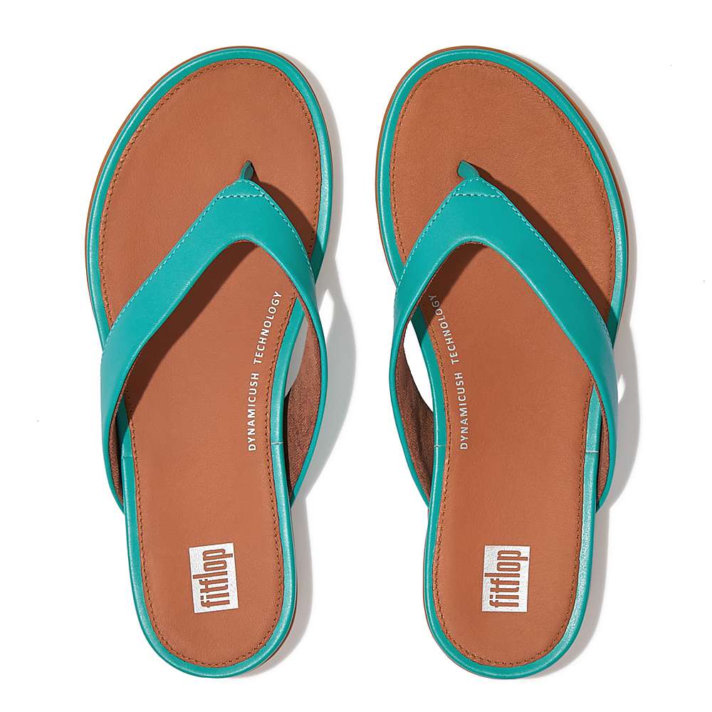 Women's Fitflop GRACIE Leather Flip Flops Blue | Ireland-31406