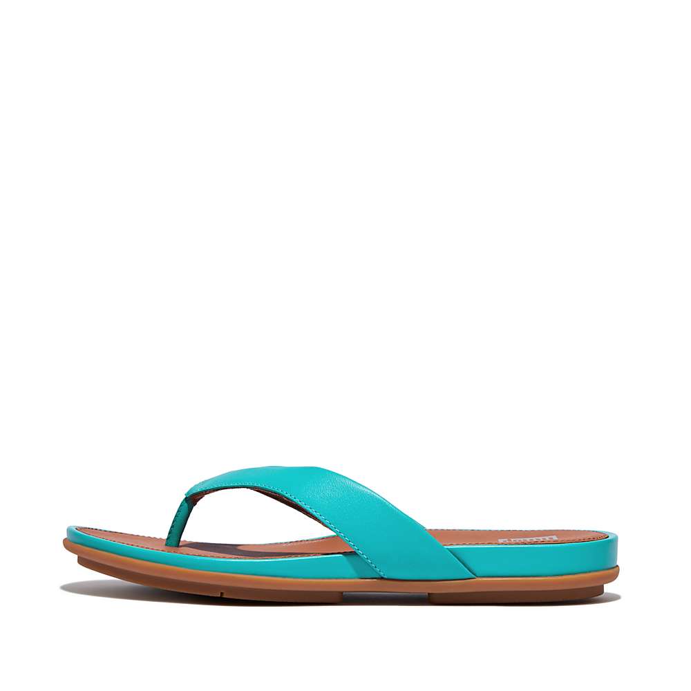 Women\'s Fitflop GRACIE Leather Flip Flops Blue | Ireland-31406